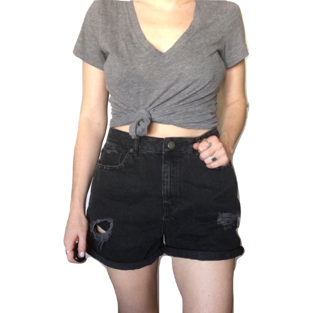Asos black distressed high-waist denim shorts